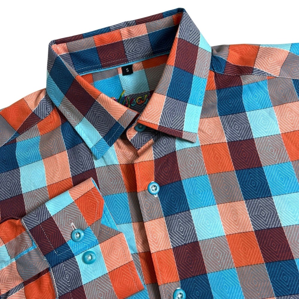 Visconti Mens Small Multicolor Check Long Sleeve Hidden Button Down Shirt